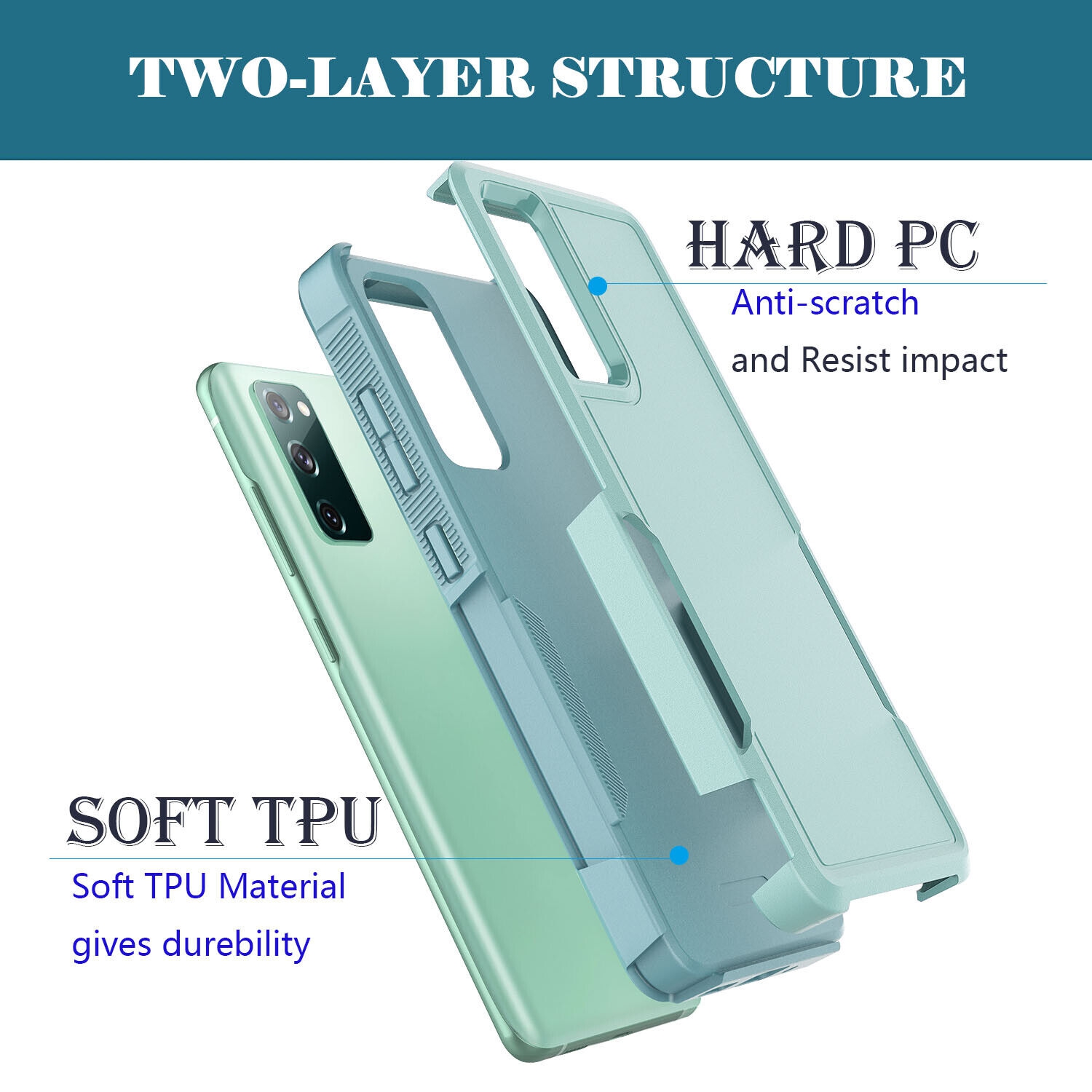 【CSmart】 Dual Layers Heavy Duty Rubber Armor Bumper Hard Case Cover for Samsung Galaxy S22 Ultra, Teal