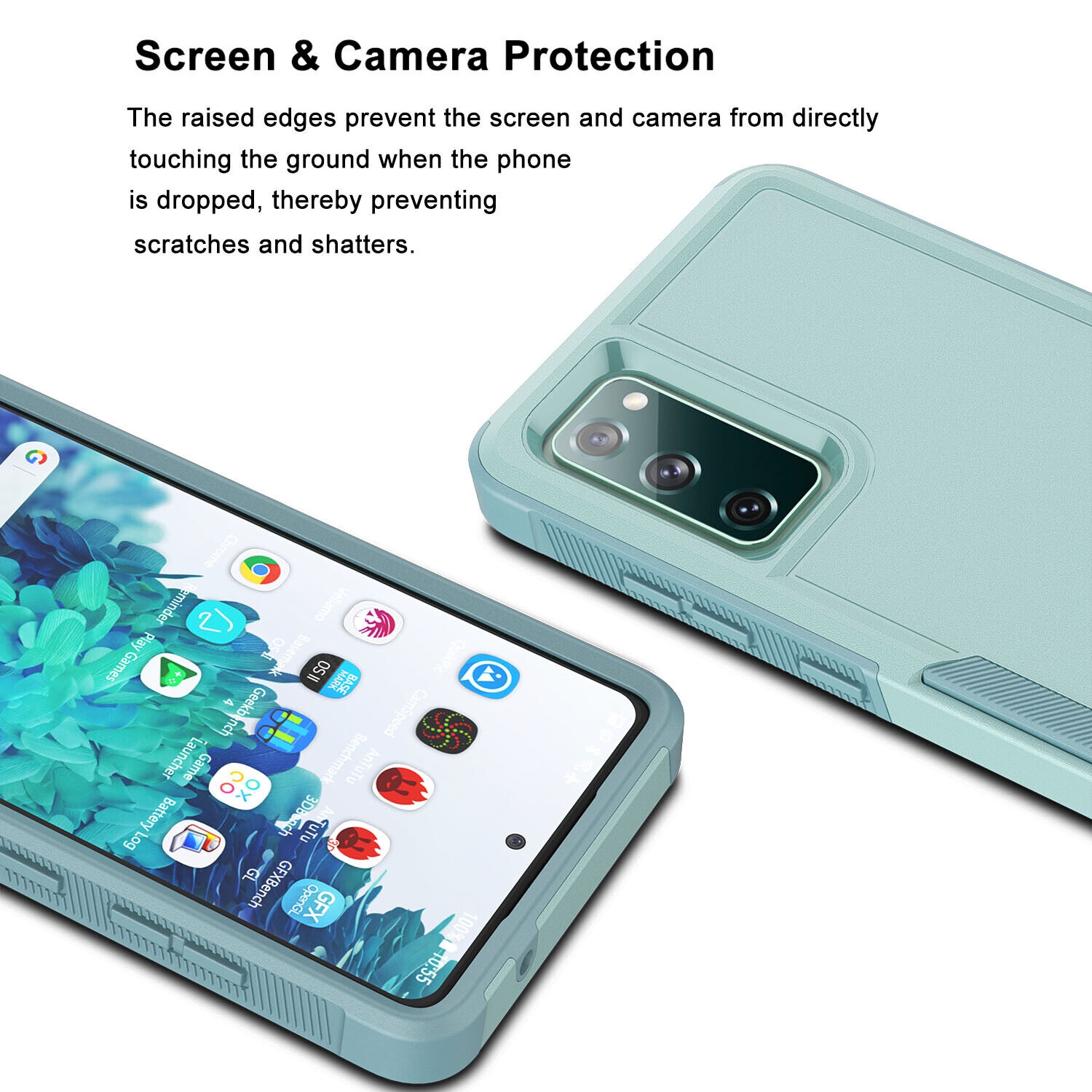 【CSmart】 Dual Layers Heavy Duty Rubber Armor Bumper Hard Case Cover for Samsung Galaxy S22 Ultra, Teal