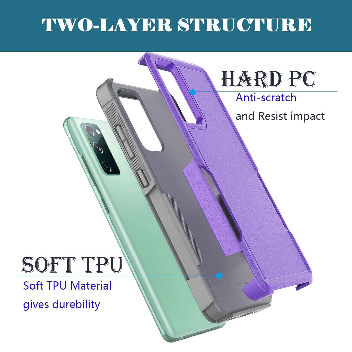 【CSmart】 Étui Coque rigide pour pare-chocs en caoutchouc résistant à deux couches pour Samsung Galaxy S22 Ultra, Violet
