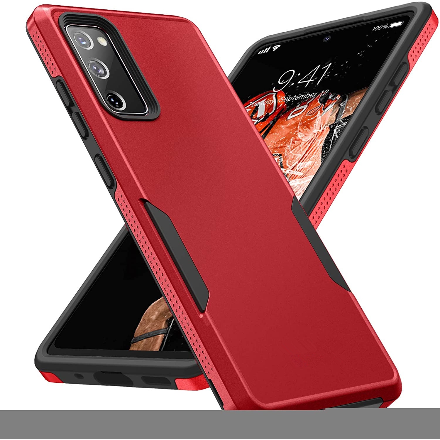 【CSmart】 Étui Coque rigide pour pare-chocs en caoutchouc résistant à deux couches pour Samsung Galaxy S22 Ultra, Rouge