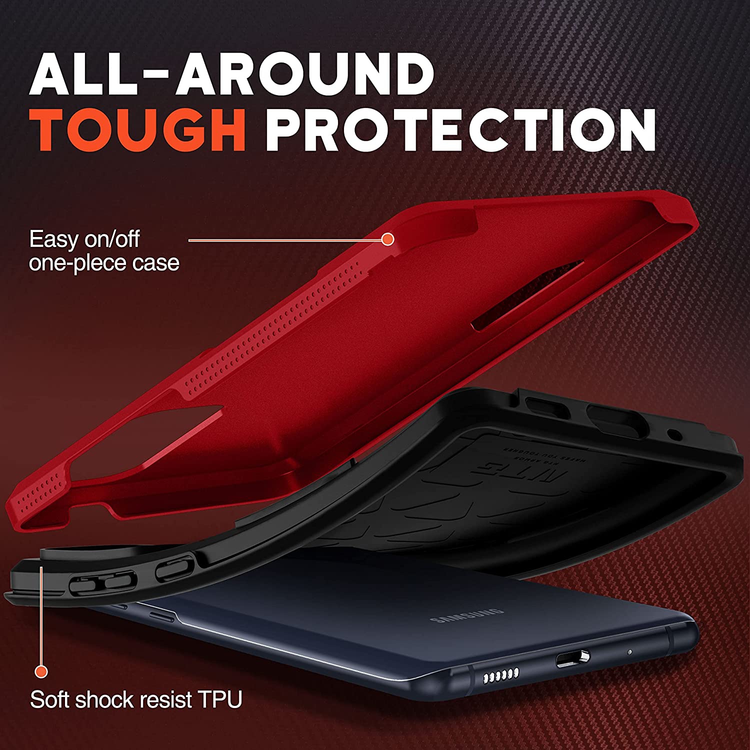 【CSmart】 Étui Coque rigide pour pare-chocs en caoutchouc résistant à deux couches pour Samsung Galaxy S22 Ultra, Rouge