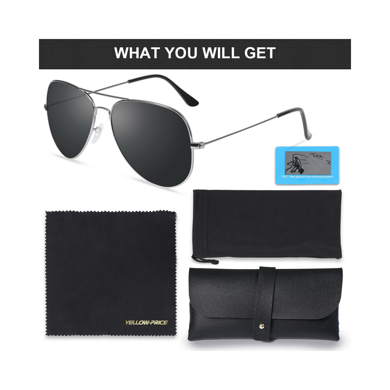 Lunettes de soleil Aviator classiques polarisées UV 400 avec cadre et étui en métal