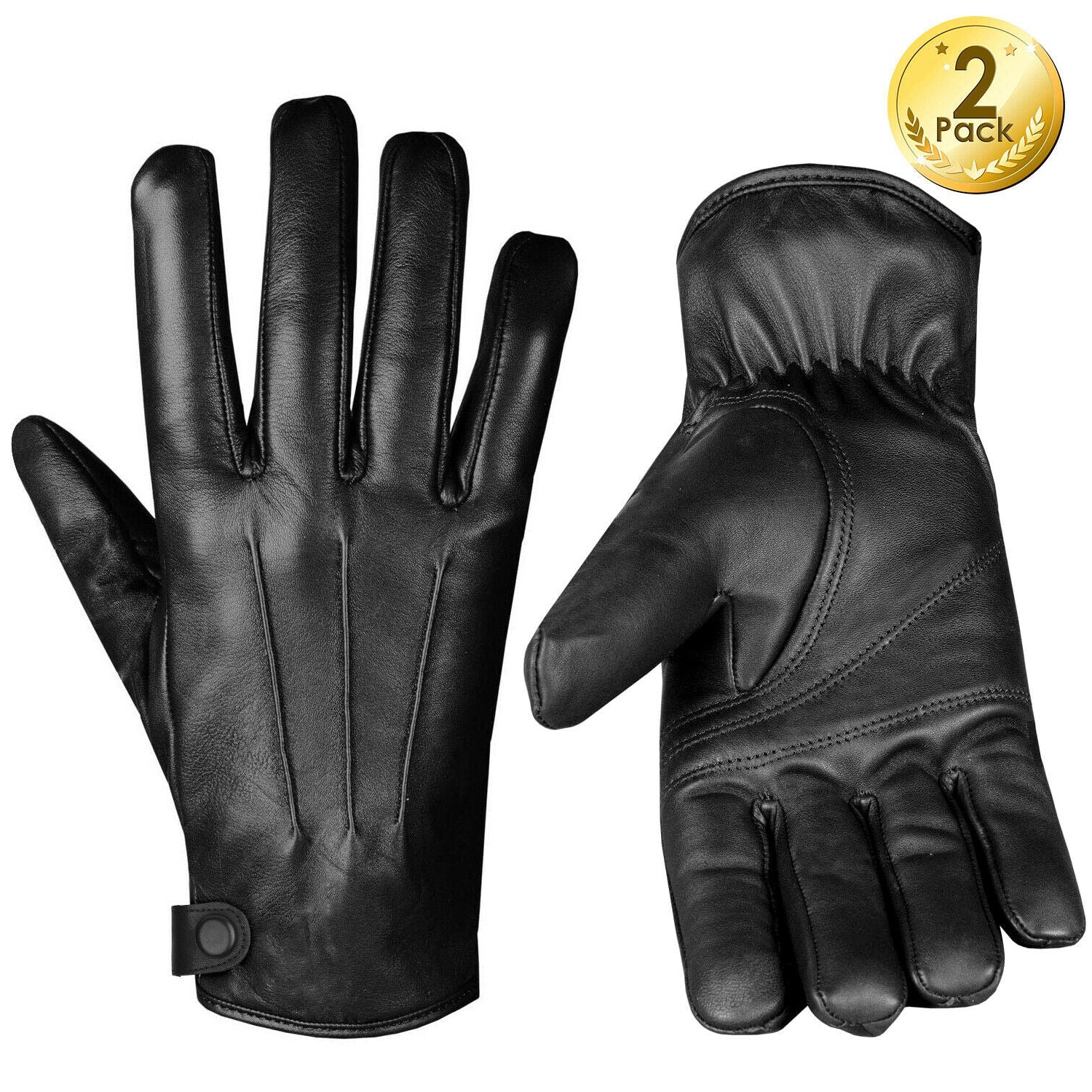 Men's Full Finger Genuine Sheepskin Leather Gloves with Cashmere Lined, S/ M/ L
