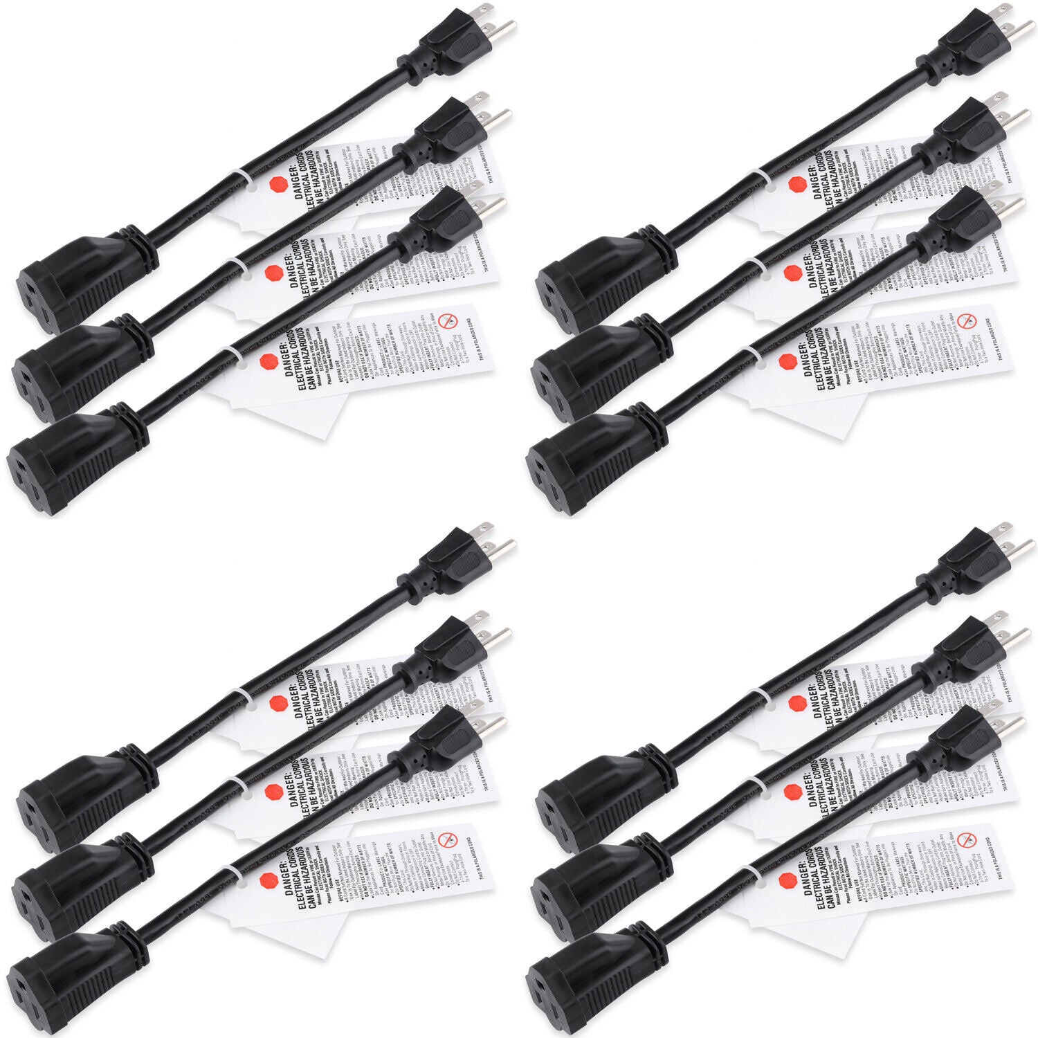 3 Prong Male Plug to Female Socket Extension Cable 18 AWG Power Cord