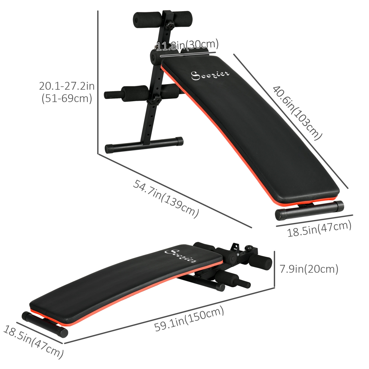 Soozier Sit Up Bench Core Workout Adjustable Thigh Support Foldable For Home Gym Exercise Black