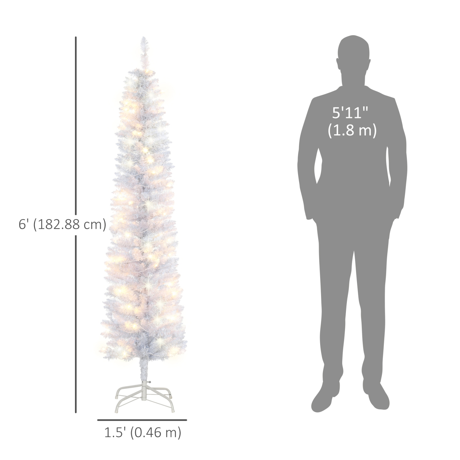 6&nbsp;pi de HOMCOM. Grand arbre de Noël artificiel illuminé, décoration des Fêtes avec 395 branches réalistes, 100 lumières LED, base en métal