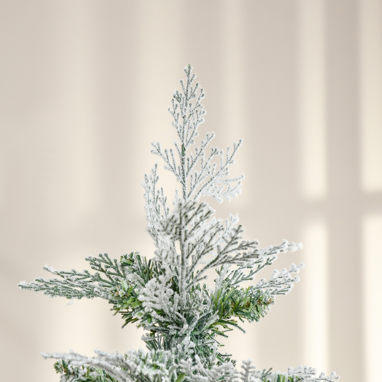 HOMCOM 6 FT Pencil Snow Flocked Artificial Christmas Tree with Realistic Cypress Branches, Auto Open, Green