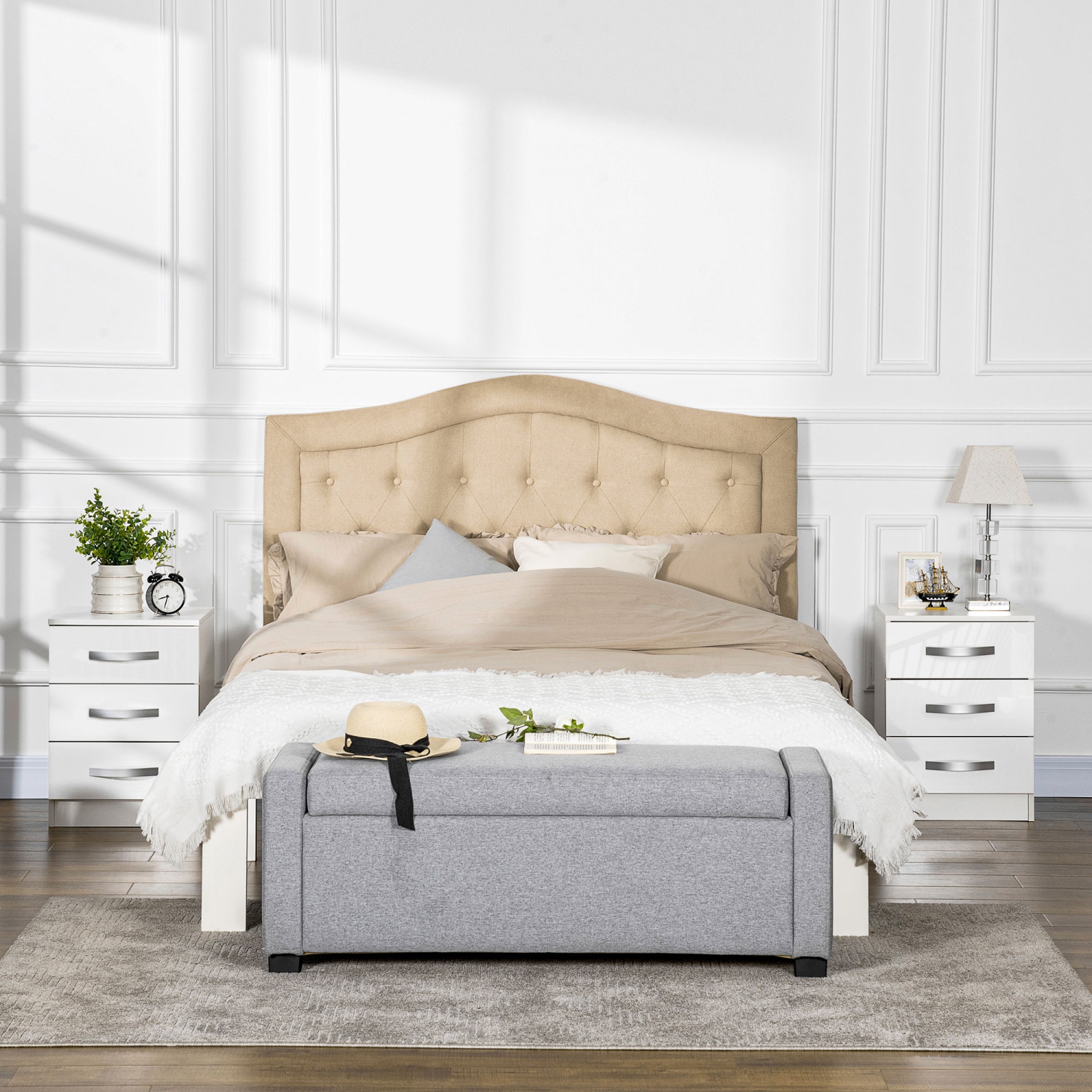 HOMCOM Modern Nightstand Set of 2, Bedside Tables with 3 High Gloss Drawers for Bedroom, White