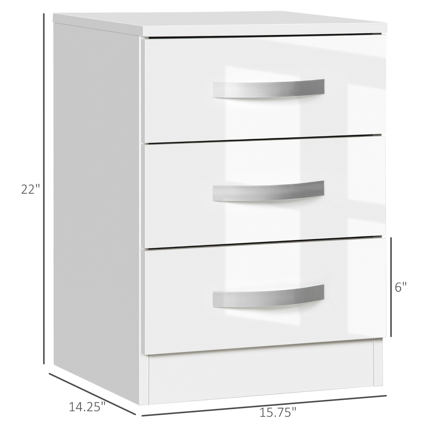 HOMCOM Modern Nightstand Set of 2, Bedside Tables with 3 High Gloss Drawers for Bedroom, White