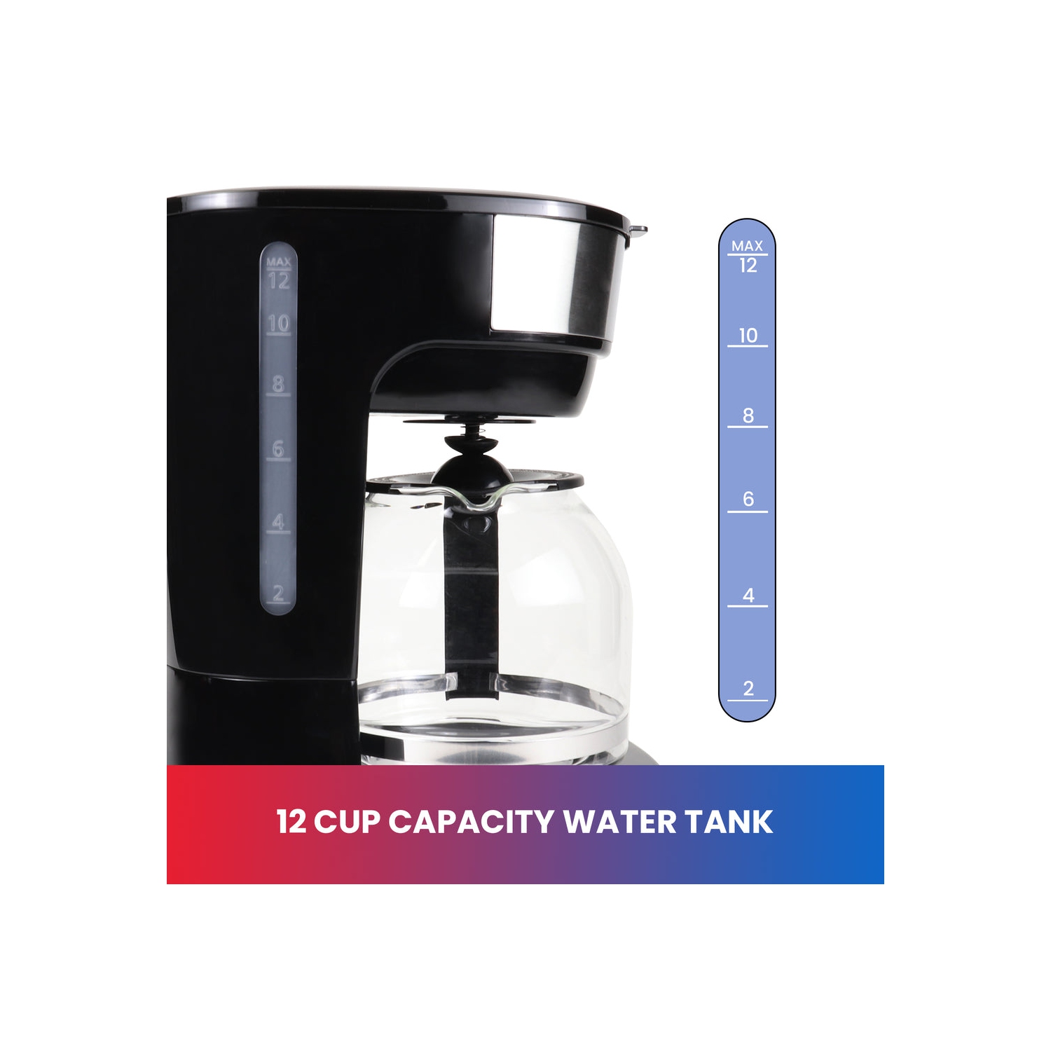 Total Chef 12-Cup Programmable Coffee Maker, Stainless Steel Drip Coffee Machine with Glass Carafe and Reusable Basket Filter, Black and Silver