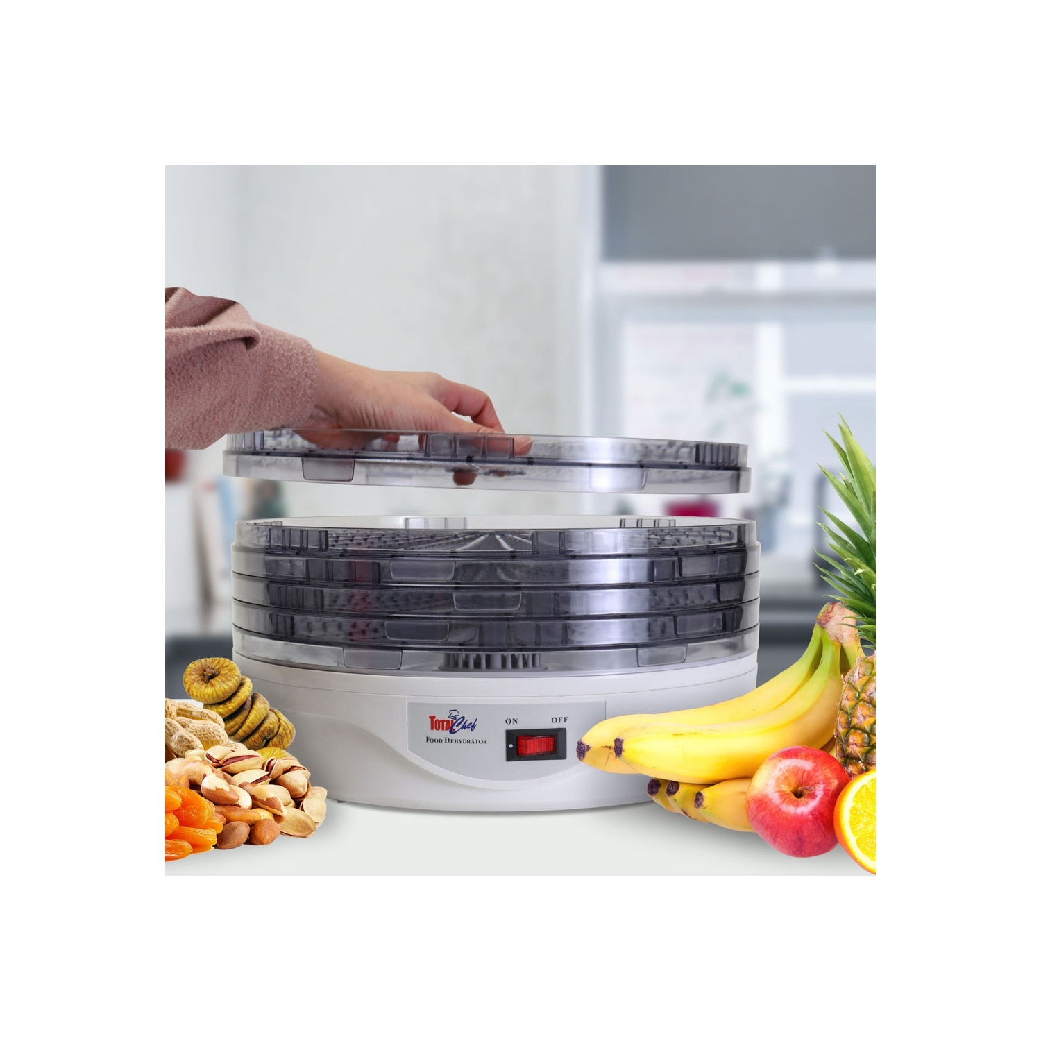 Déshydrateur de comptoir Total chef, 5 plateaux, conception supérieure Air Flow, pour collations aux fruits, charqui, viande, légumes, Herbes,