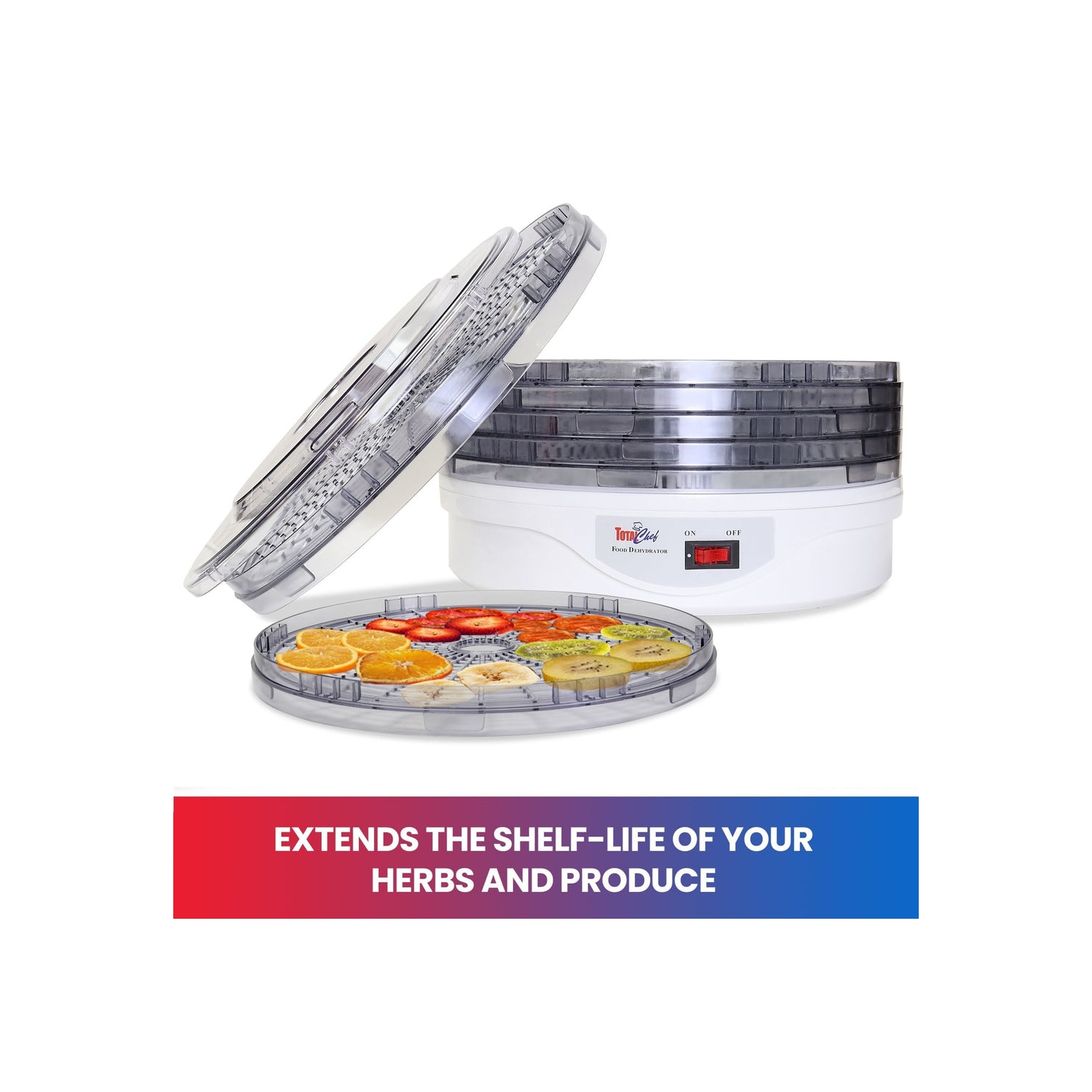 Déshydrateur de comptoir Total chef, 5 plateaux, conception supérieure Air Flow, pour collations aux fruits, charqui, viande, légumes, Herbes,