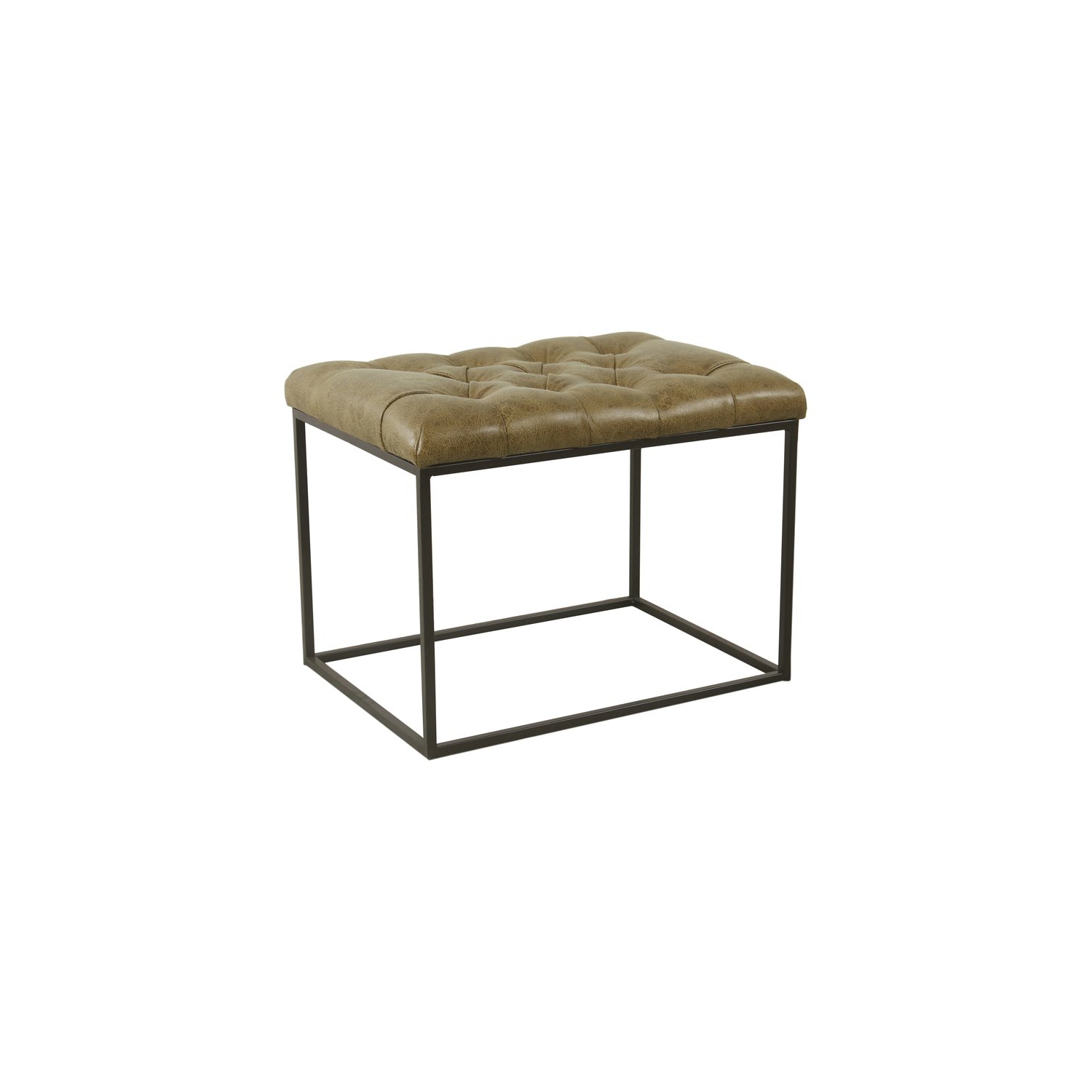 HomePop Modern Metal and Faux Leather Small Decorative Ottoman in Brown