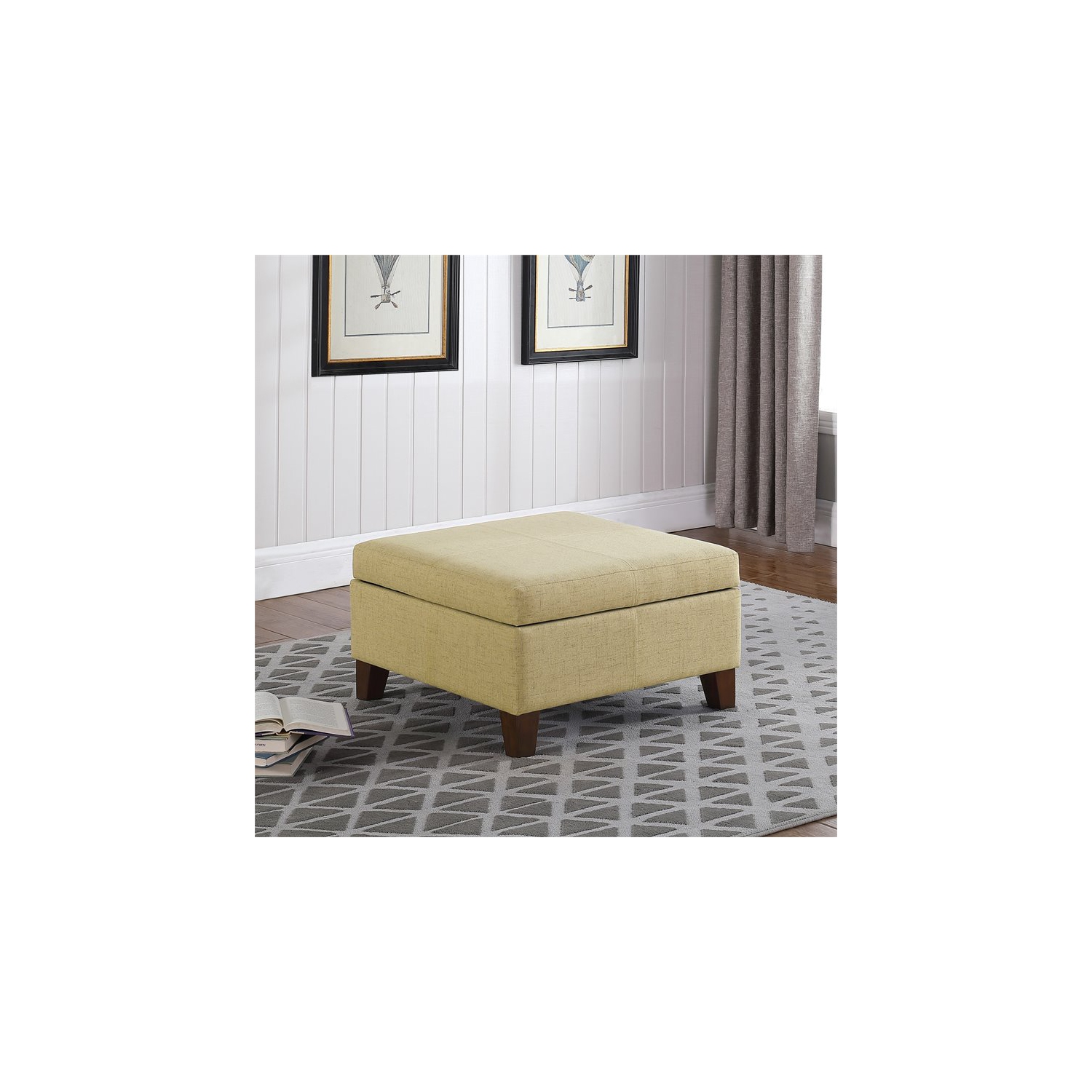 HomePop Luxury Transitional Fabric Storage Ottoman in Tan Finish