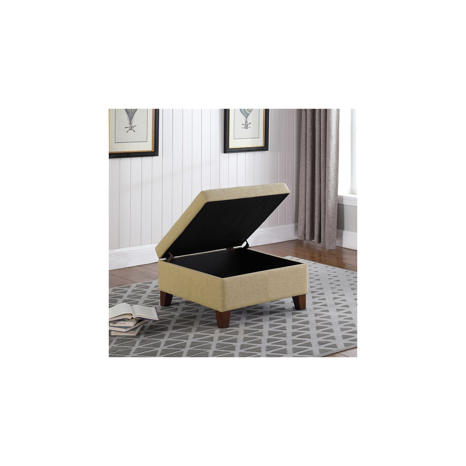 HomePop Luxury Transitional Fabric Storage Ottoman in Tan Finish