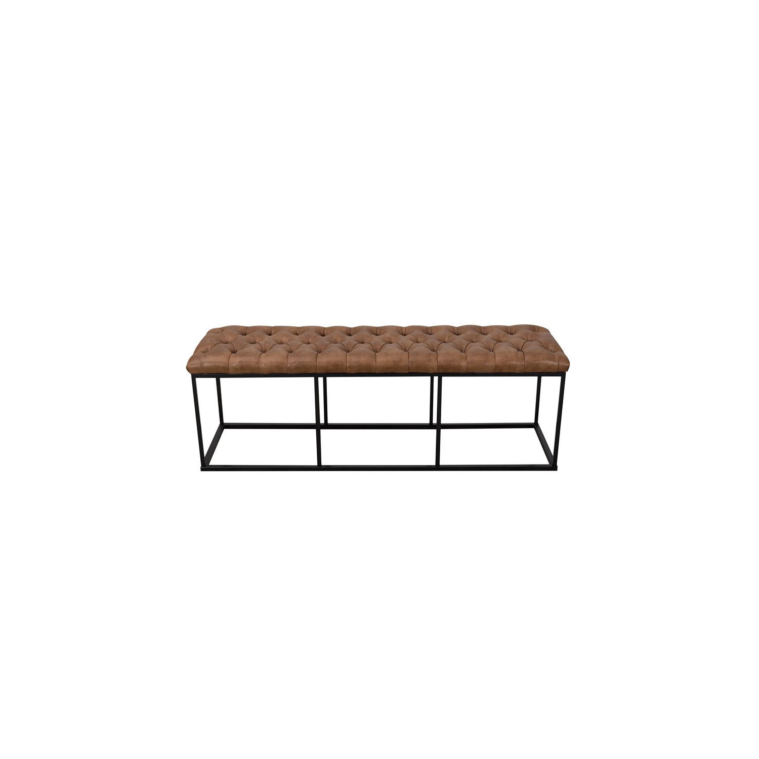 HomePop Draper Modern Faux Leather Large Bench with Button Tufting in Brown