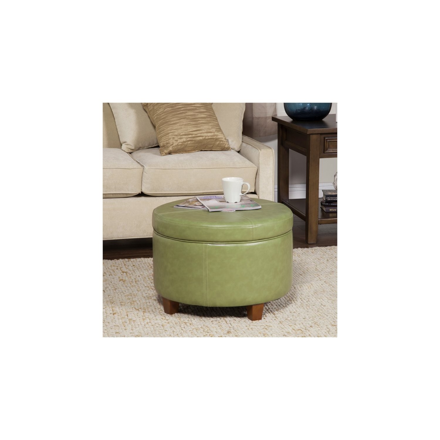 HomePop Transitional Faux Leather Large Storage Ottoman in Green