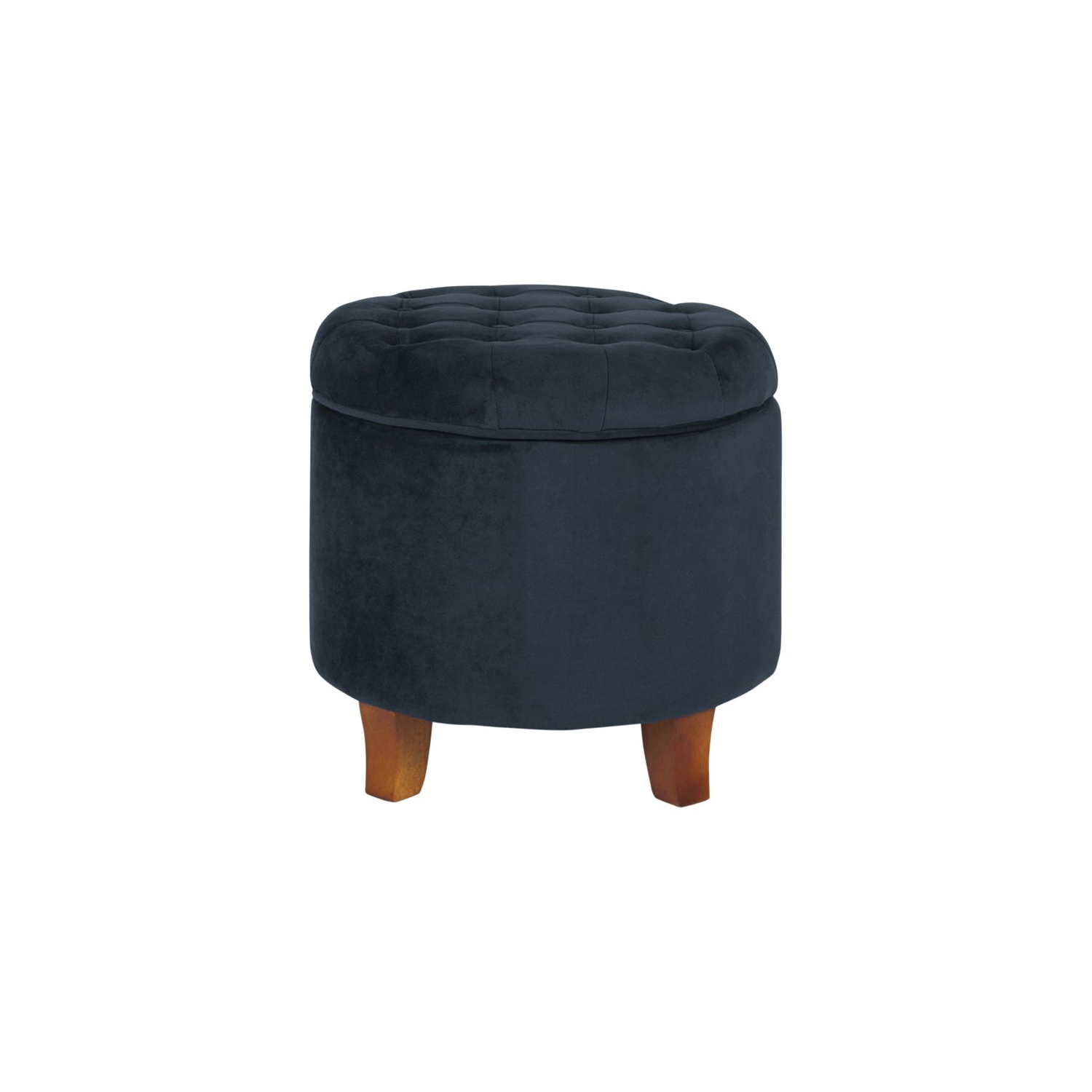 HomePop Round Transitional Wood and Velvet Ottoman with Storage in Dark Blue
