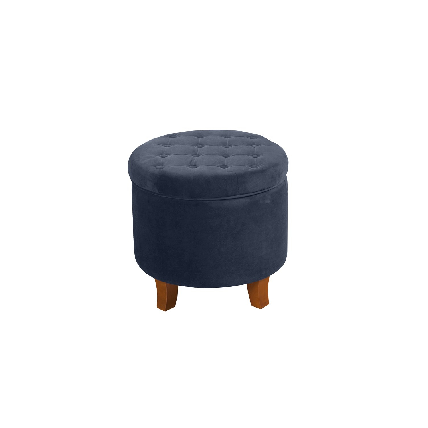 HomePop Round Transitional Wood and Velvet Ottoman with Storage in Dark Blue