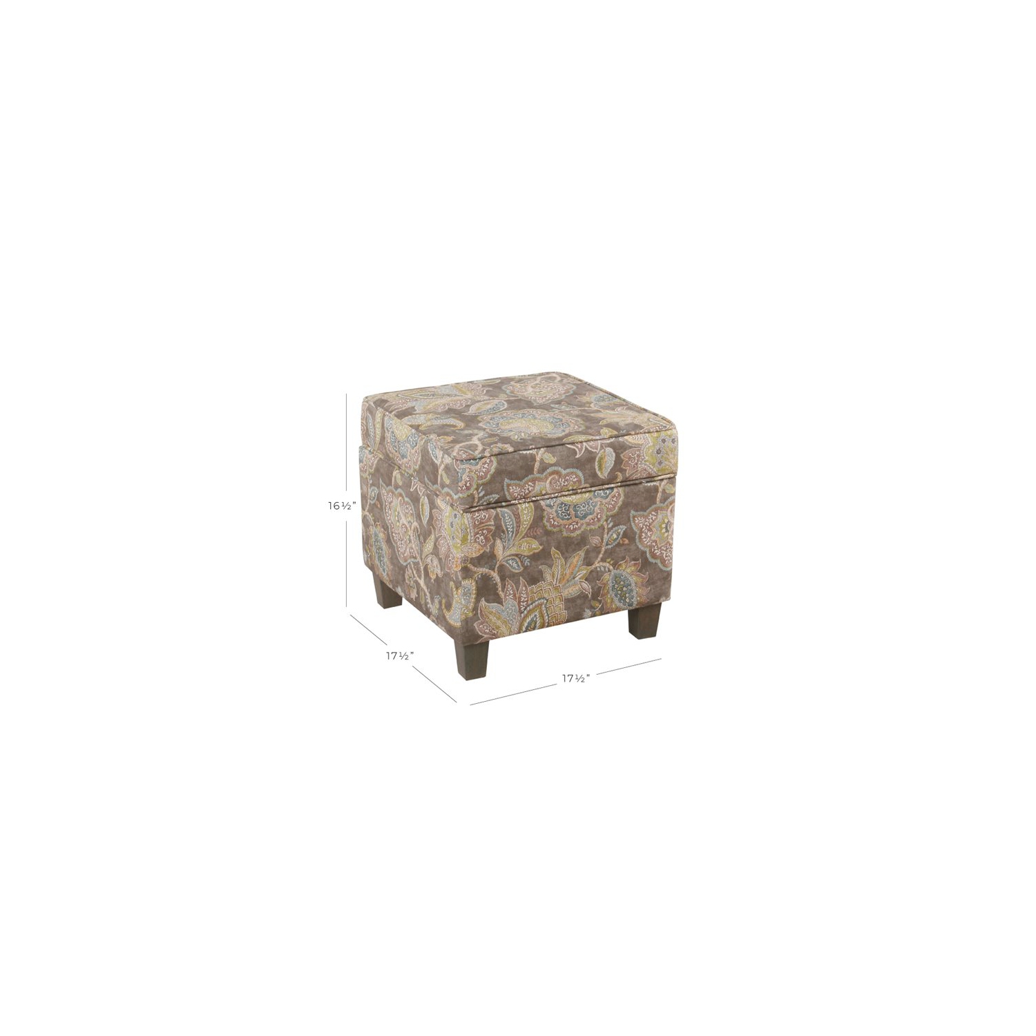 HomePop Square Fabric Floral Pattern Ottoman with Lift Off Lid in Brown/Gray