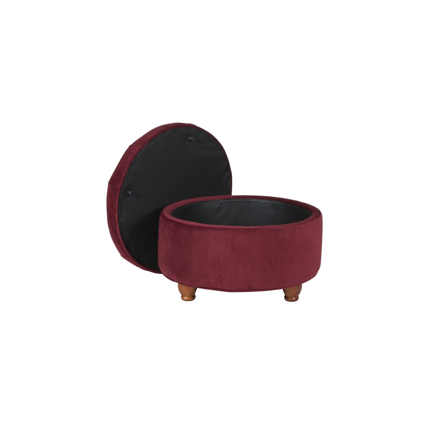HomePop Round Traditional Wood and Velvet Storage Ottoman in Red