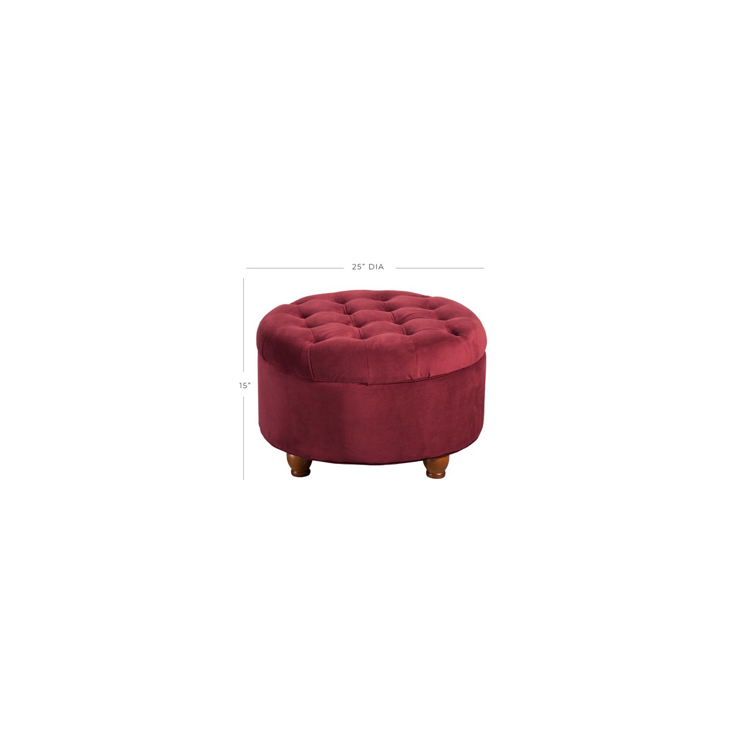 HomePop Round Traditional Wood and Velvet Storage Ottoman in Red