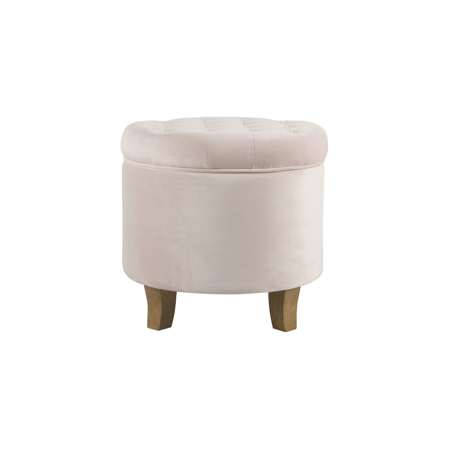 HomePop Round Transitional Wood and Velvet Storage Ottoman in Pink