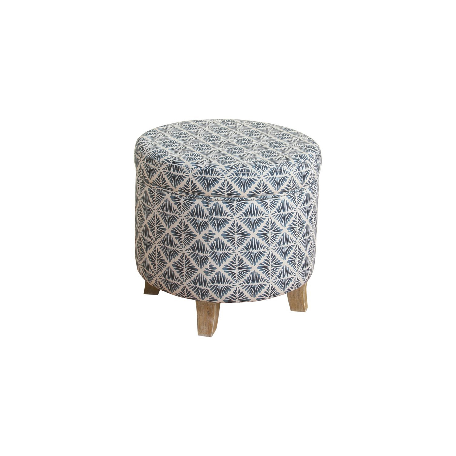 HomePop Cole Round Transitional Wood and Fabric Storage Ottoman in Blue