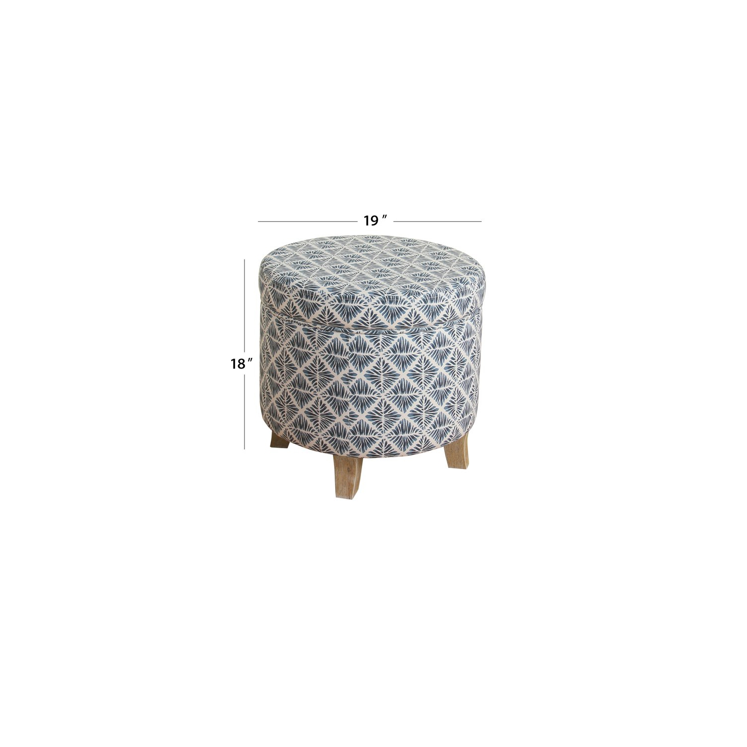 HomePop Cole Round Transitional Wood and Fabric Storage Ottoman in Blue