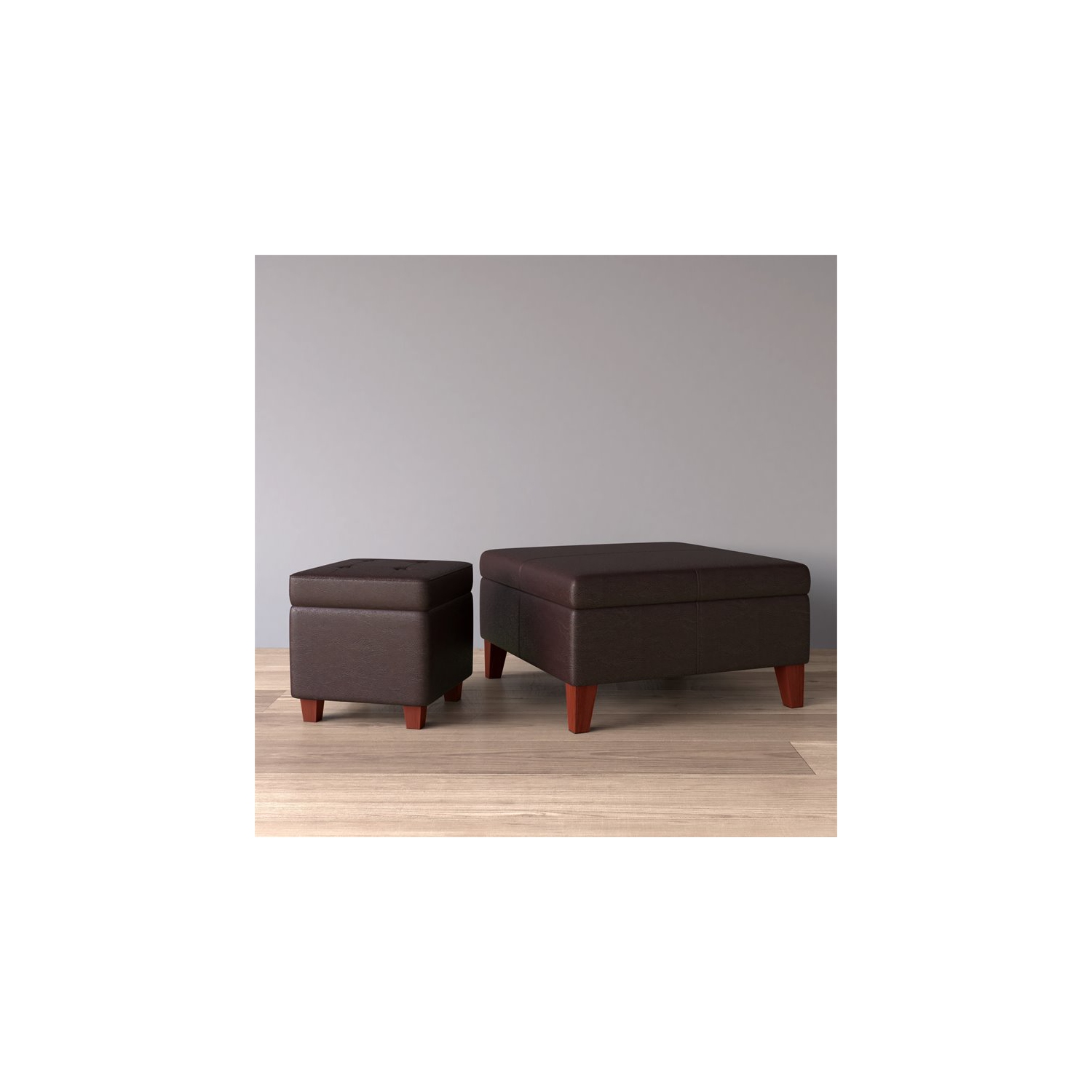 HomePop Transitional Faux Leather Storage Ottoman in Brown Finish