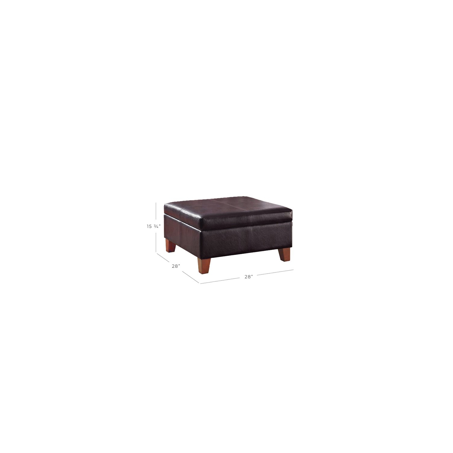 HomePop Transitional Faux Leather Storage Ottoman in Brown Finish