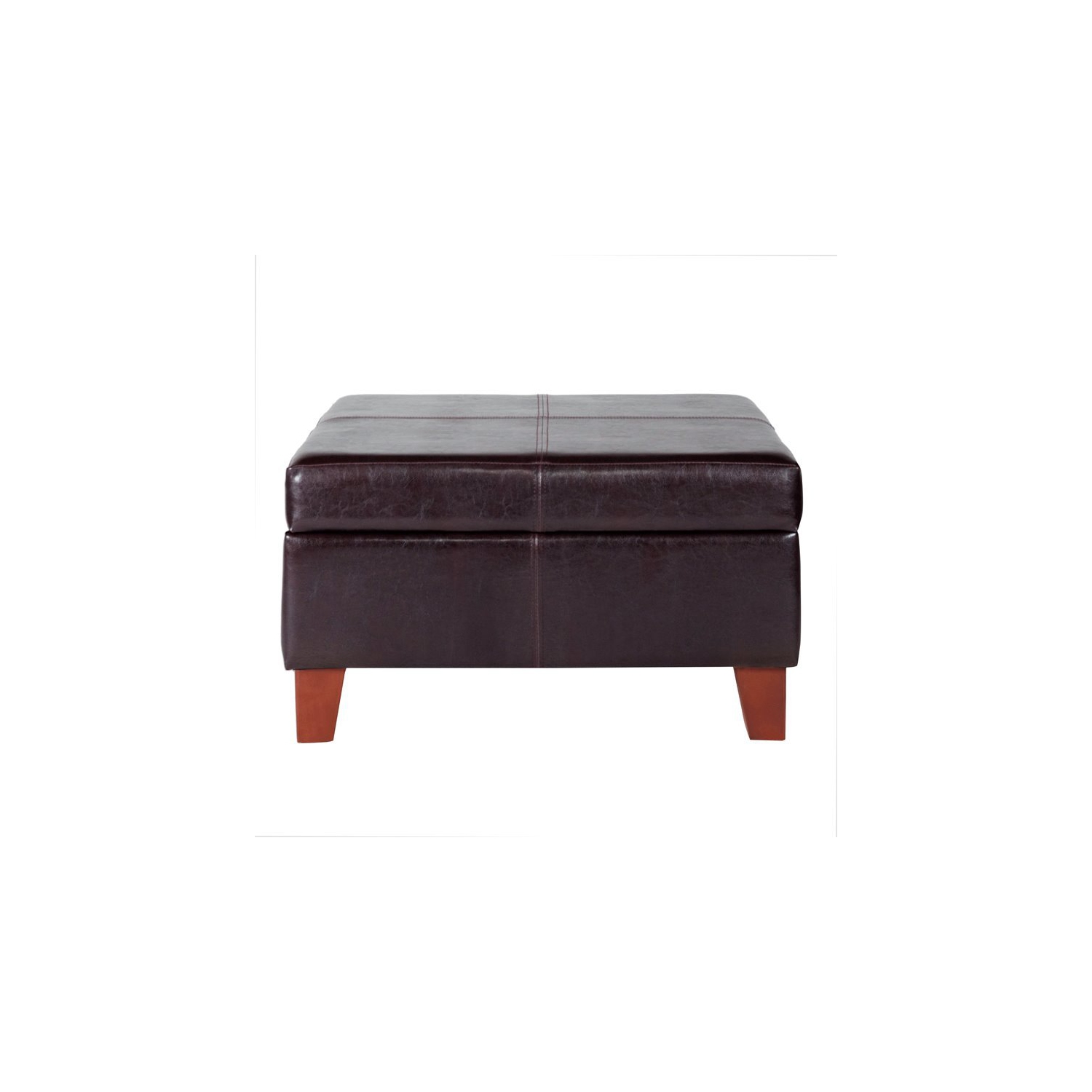 HomePop Transitional Faux Leather Storage Ottoman in Brown Finish