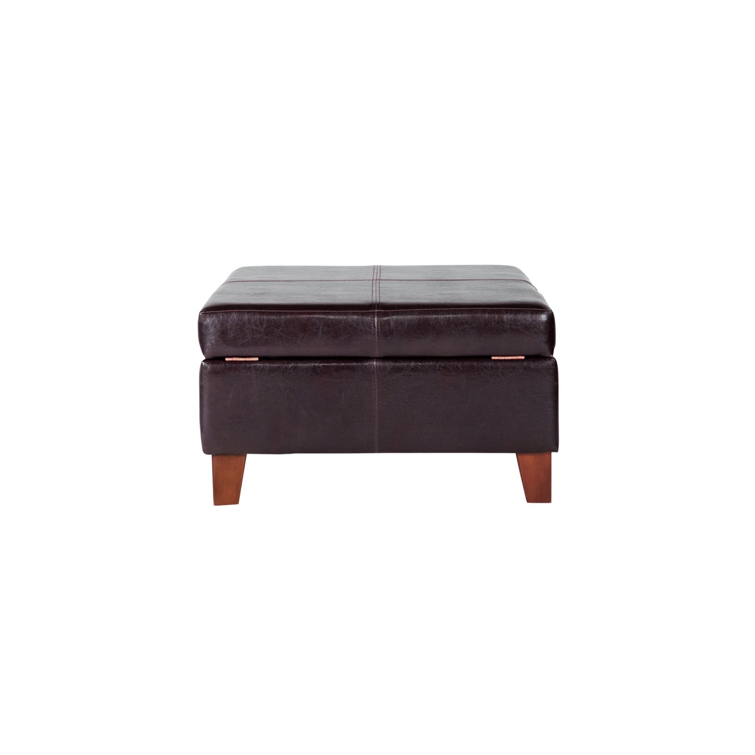 HomePop Transitional Faux Leather Storage Ottoman in Brown Finish