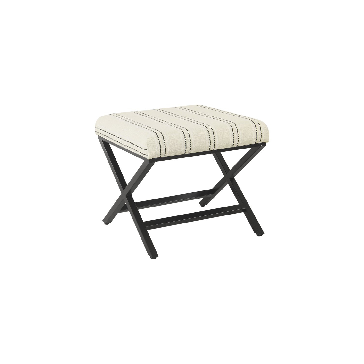 HomePop Modern Metal and Fabric Stripe X-base Ottoman in Black and White