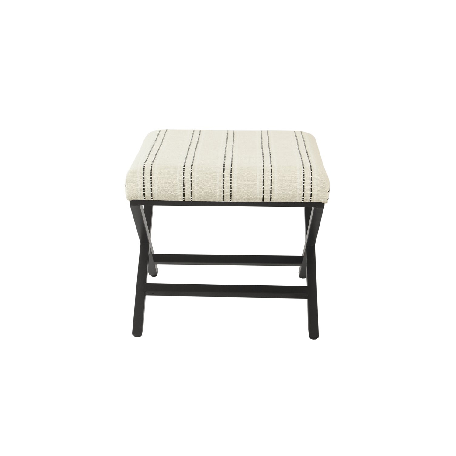 HomePop Modern Metal and Fabric Stripe X-base Ottoman in Black and White