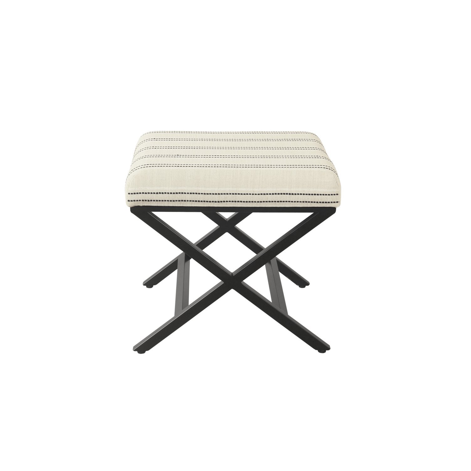 HomePop Modern Metal and Fabric Stripe X-base Ottoman in Black and White