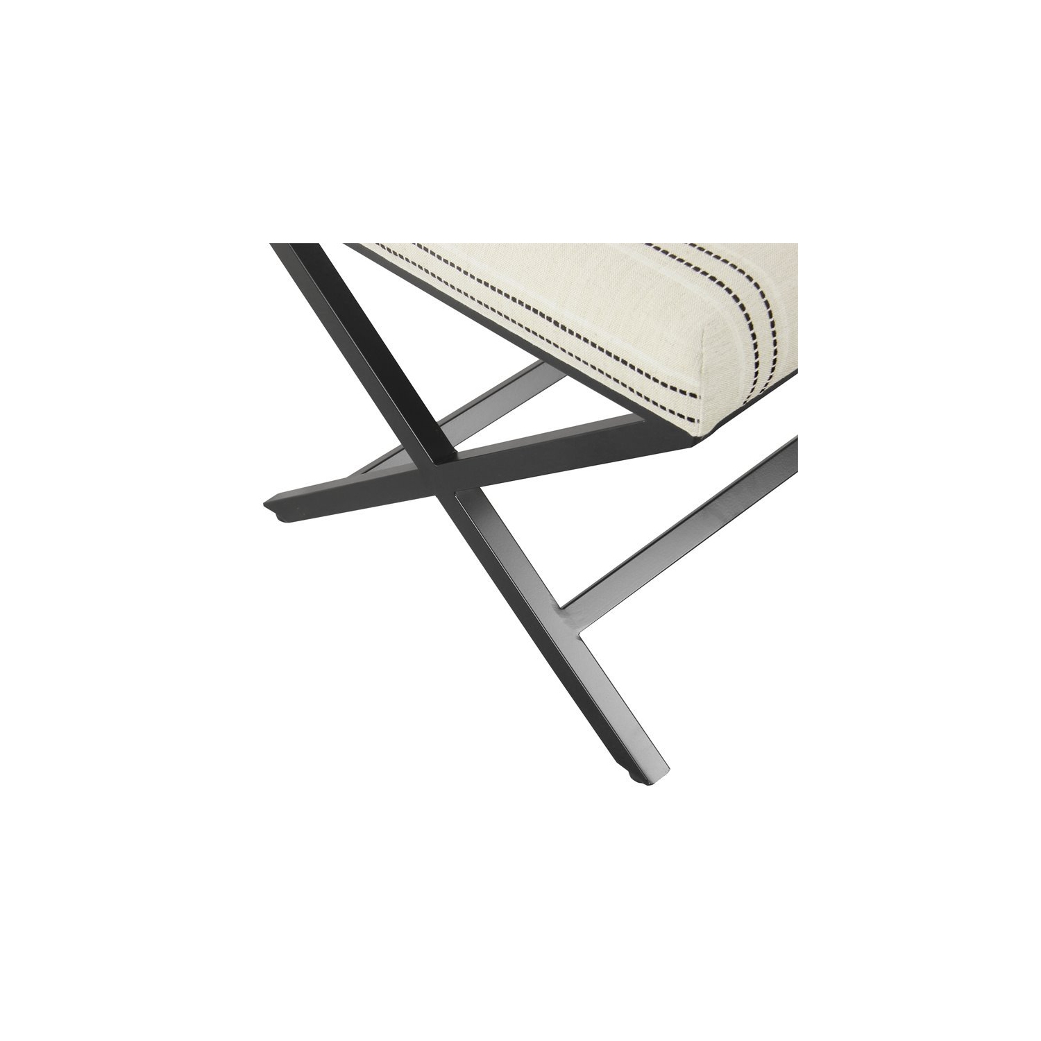 HomePop Modern Metal and Fabric Stripe X-base Ottoman in Black and White