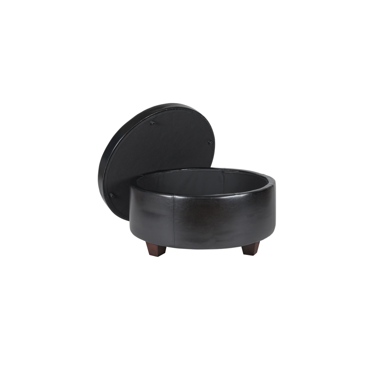 HomePop Winston Faux Leather Button-top Large Storage Ottoman in Black