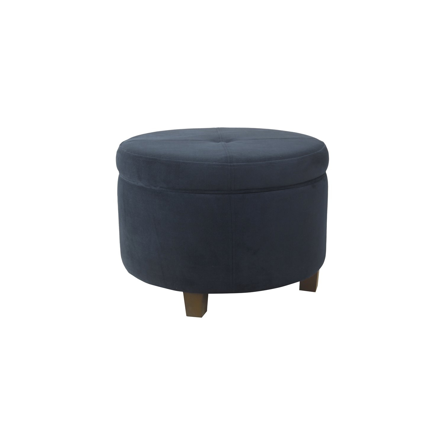 HomePop Transitional Wood and Velvet Large Storage Ottoman in Navy
