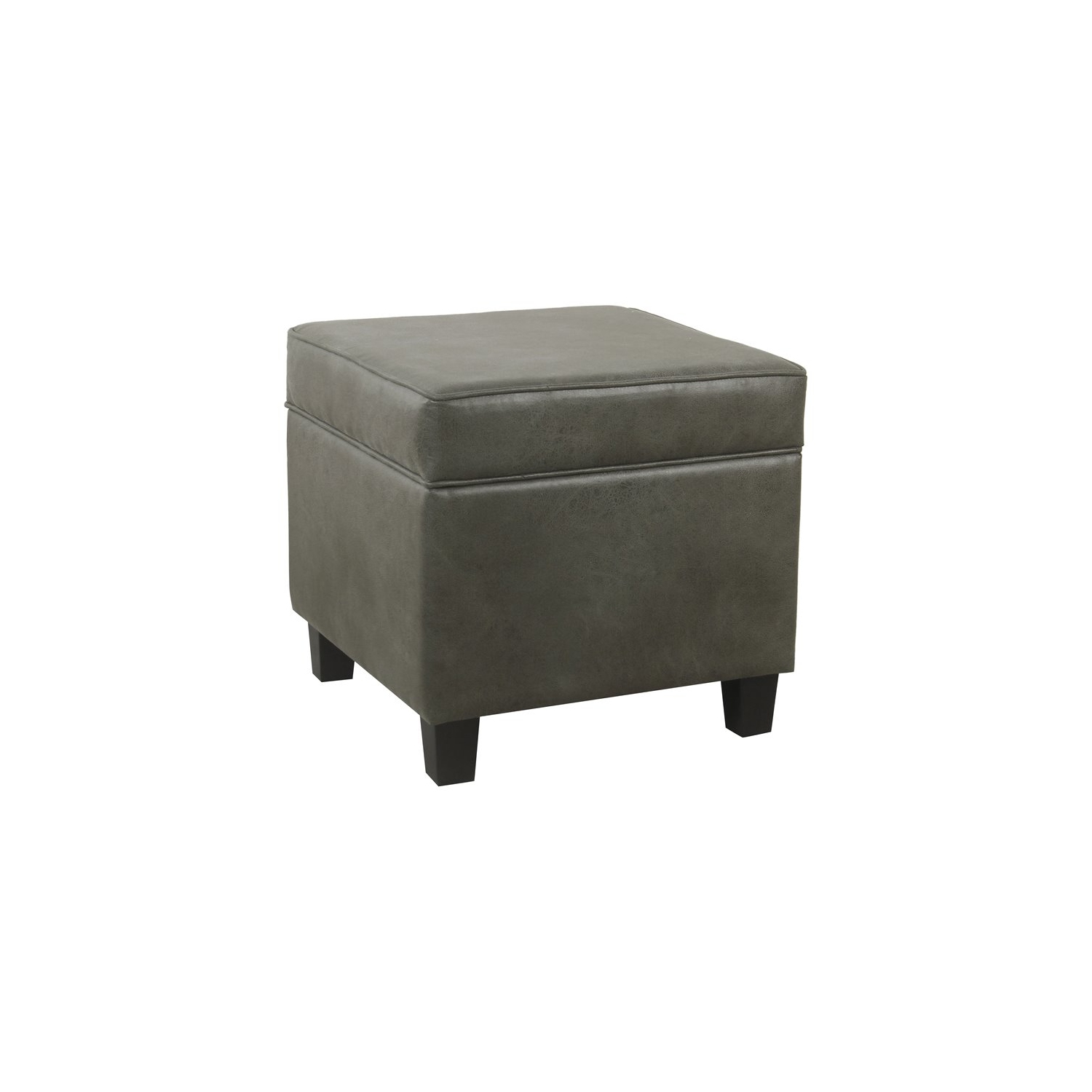 HomePop Square Transitional Faux Leather Ottoman with Lift Off Top in Gray