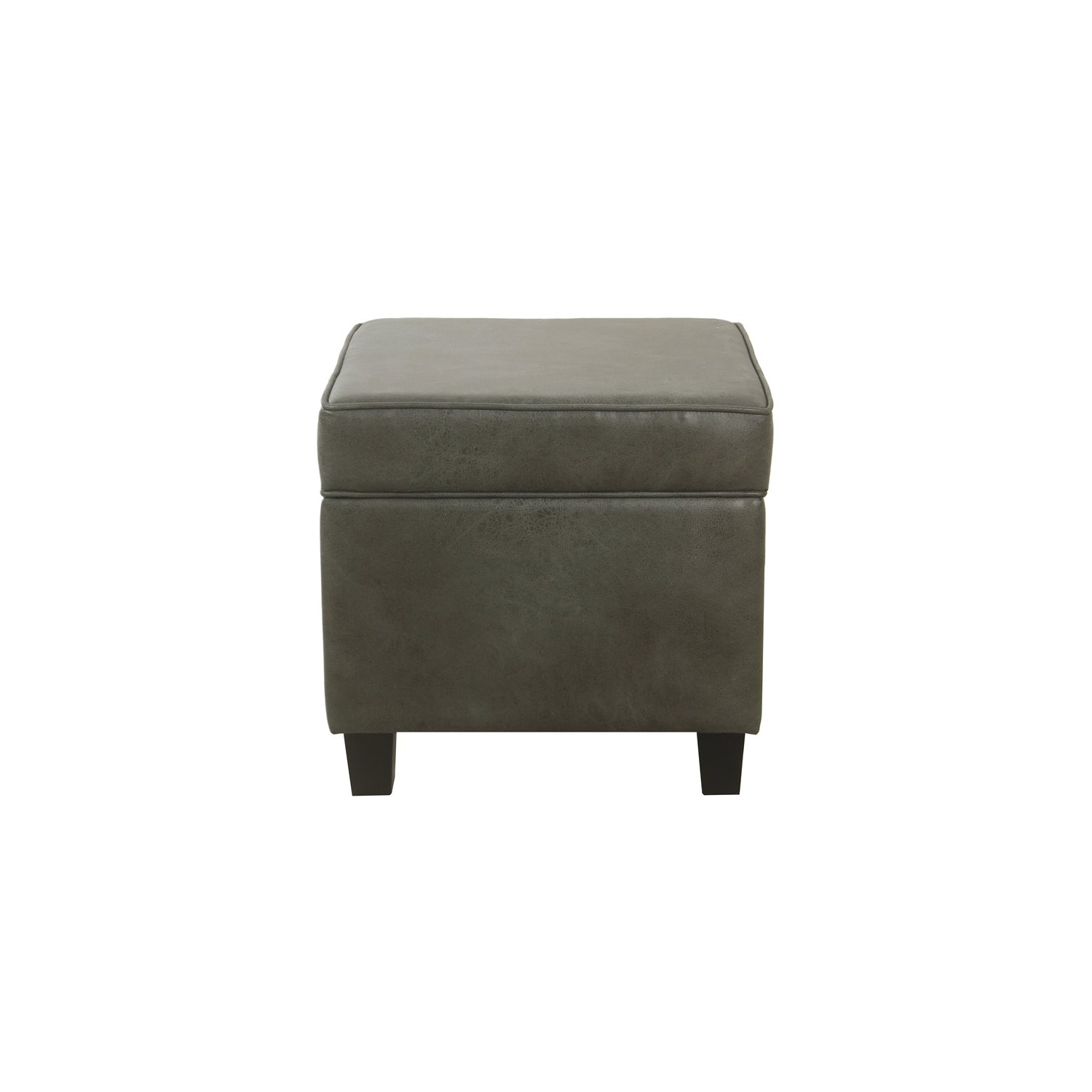 HomePop Square Transitional Faux Leather Ottoman with Lift Off Top in Gray