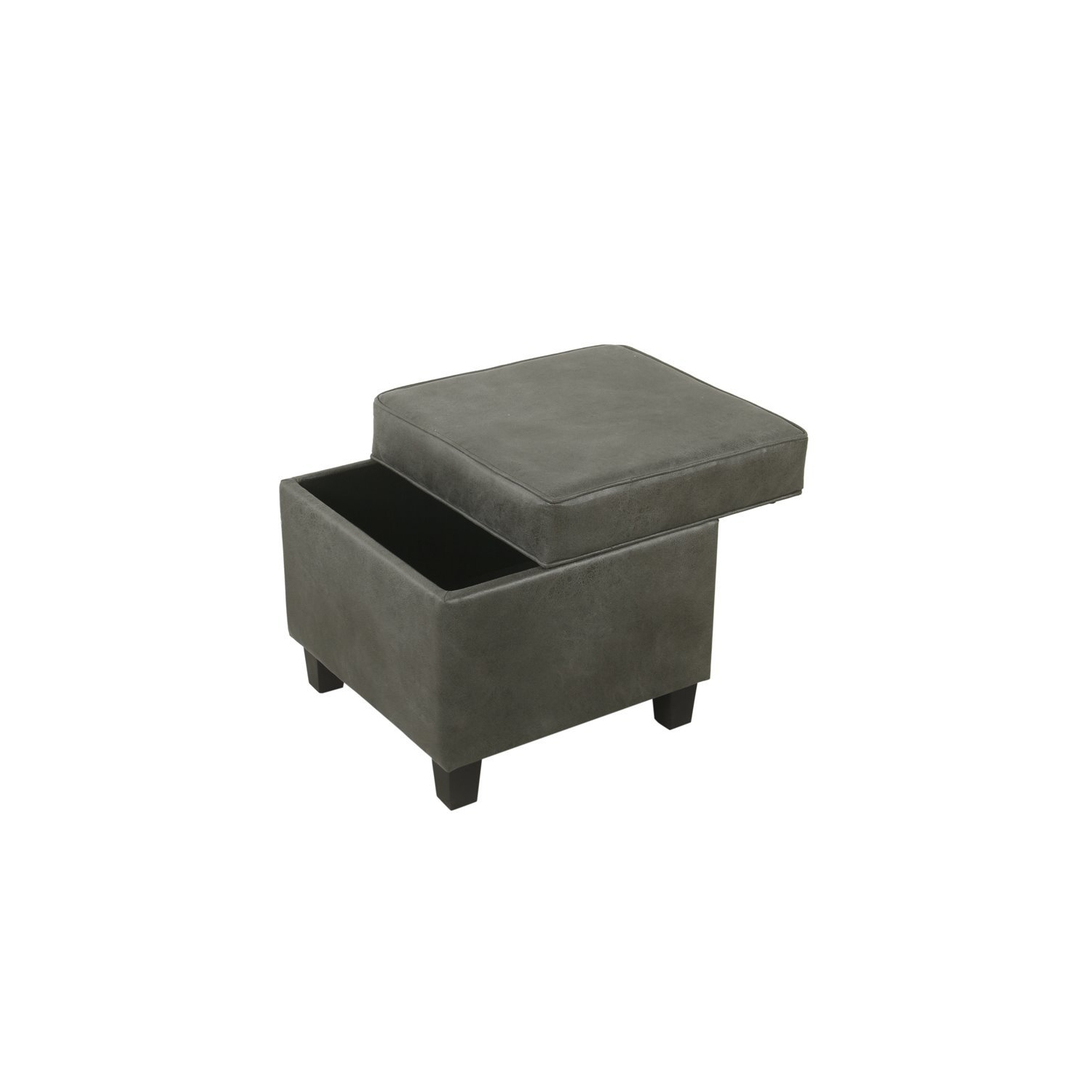 HomePop Square Transitional Faux Leather Ottoman with Lift Off Top in Gray
