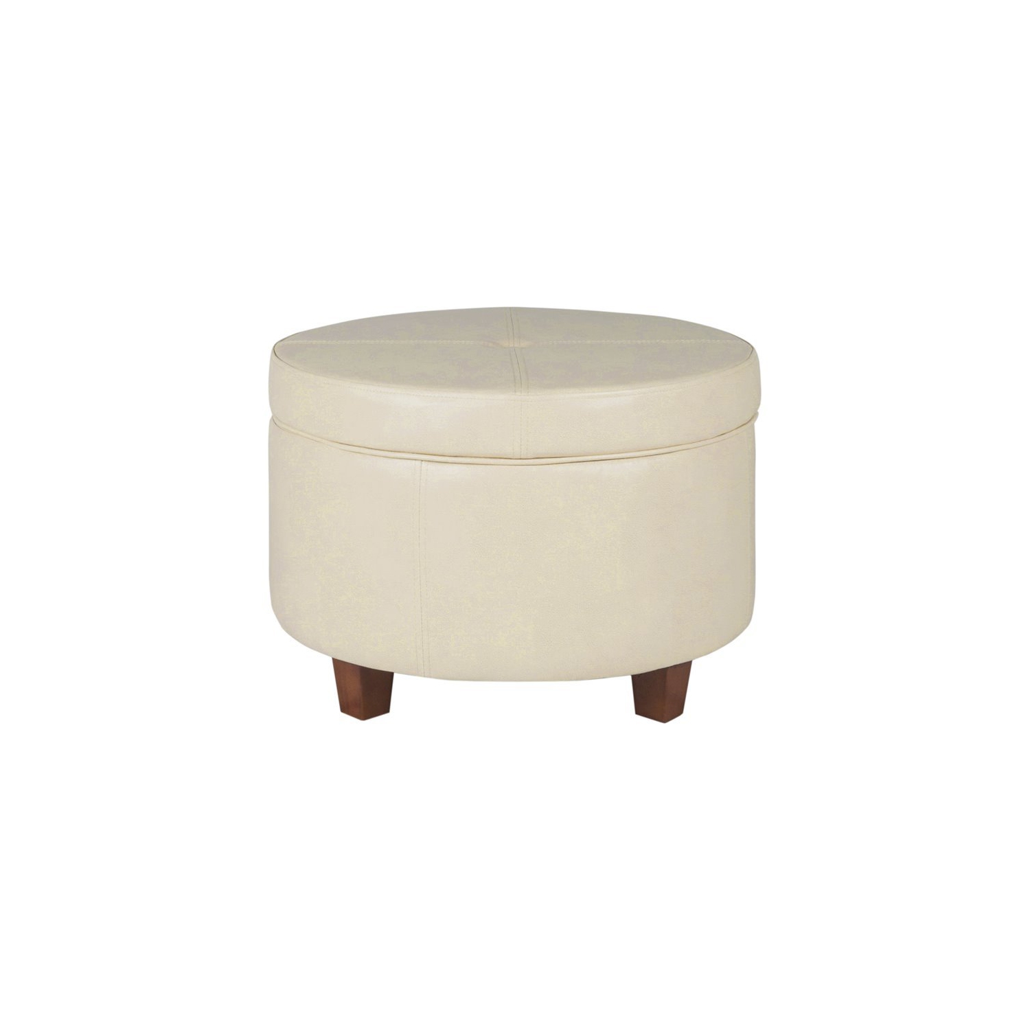 HomePop Transitional Faux Leather Large Storage Ottoman in Cream