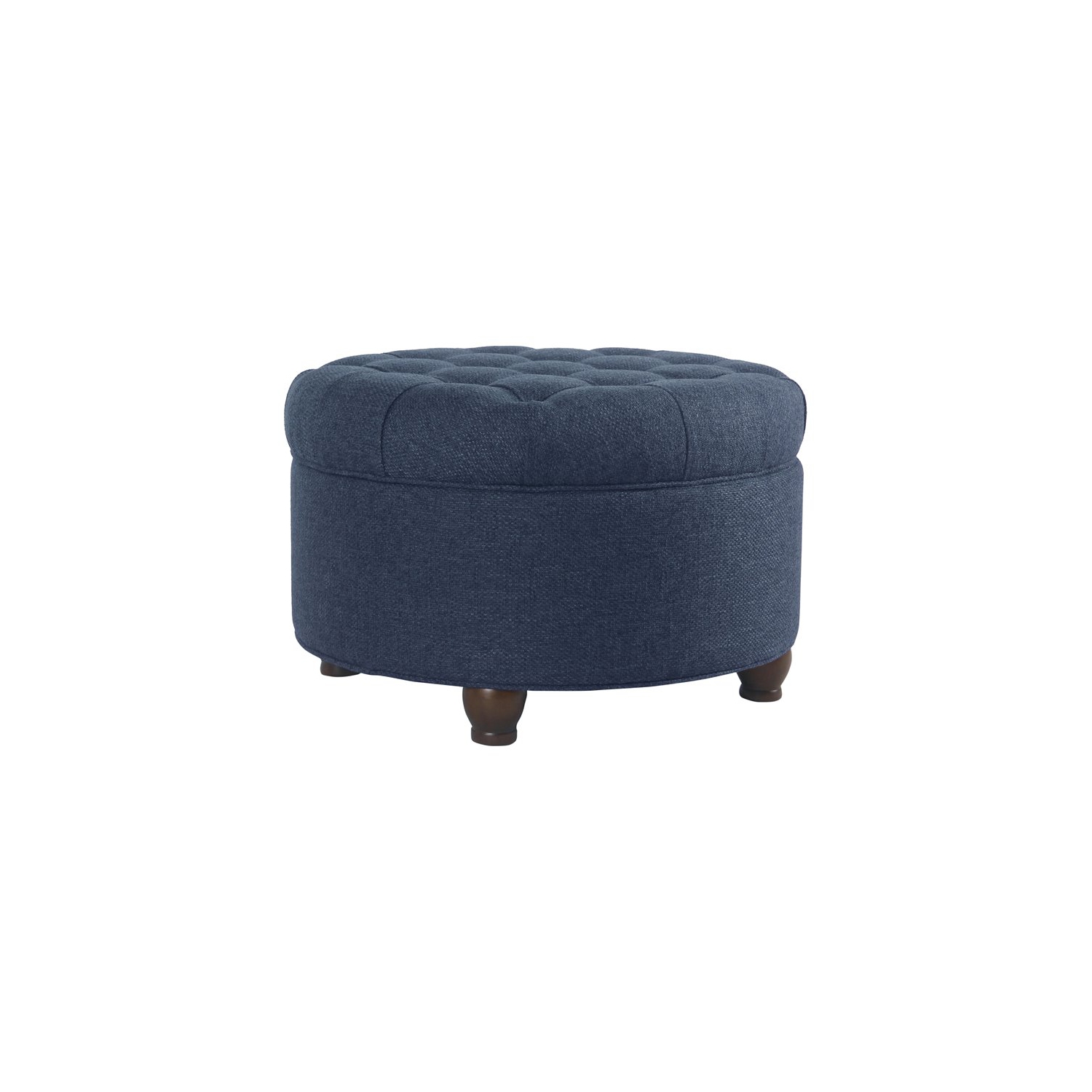HomePop Round Traditional Wood and Fabric Large Storage Ottoman in Navy Blue