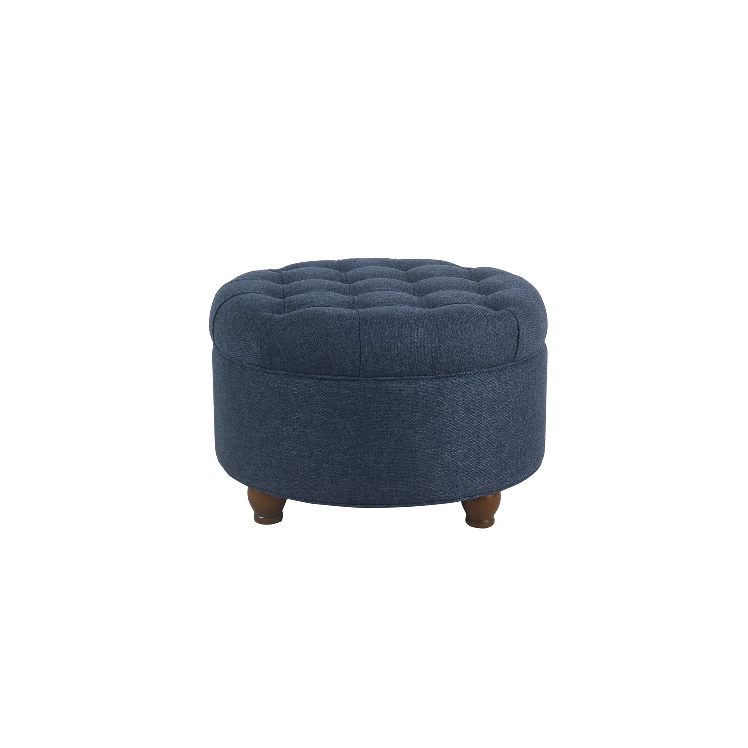 HomePop Round Traditional Wood and Fabric Large Storage Ottoman in Navy Blue