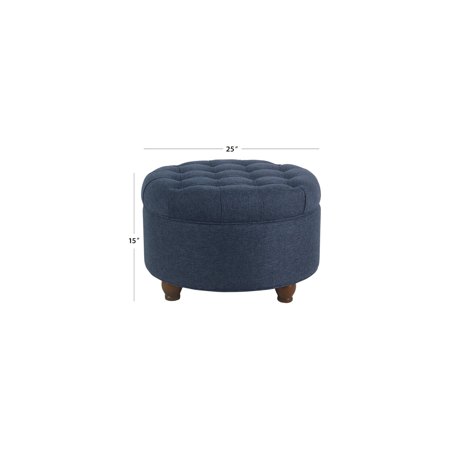 HomePop Round Traditional Wood and Fabric Large Storage Ottoman in Navy Blue