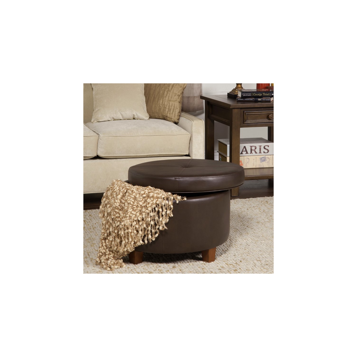 HomePop Transitional Faux Leather Large Storage Ottoman in Brown