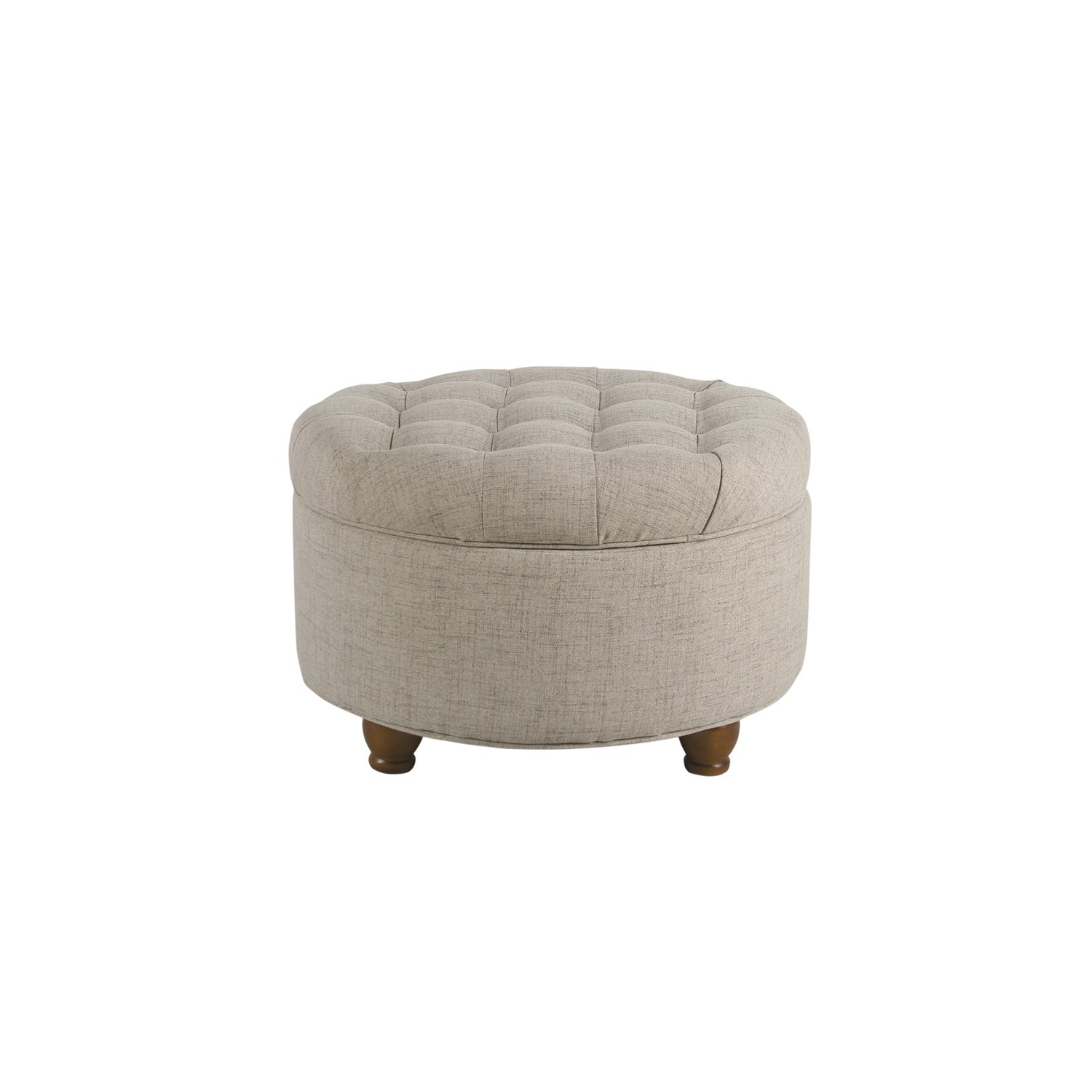 HomePop Round Traditional Wood and Fabric Large Storage Ottoman in Brown
