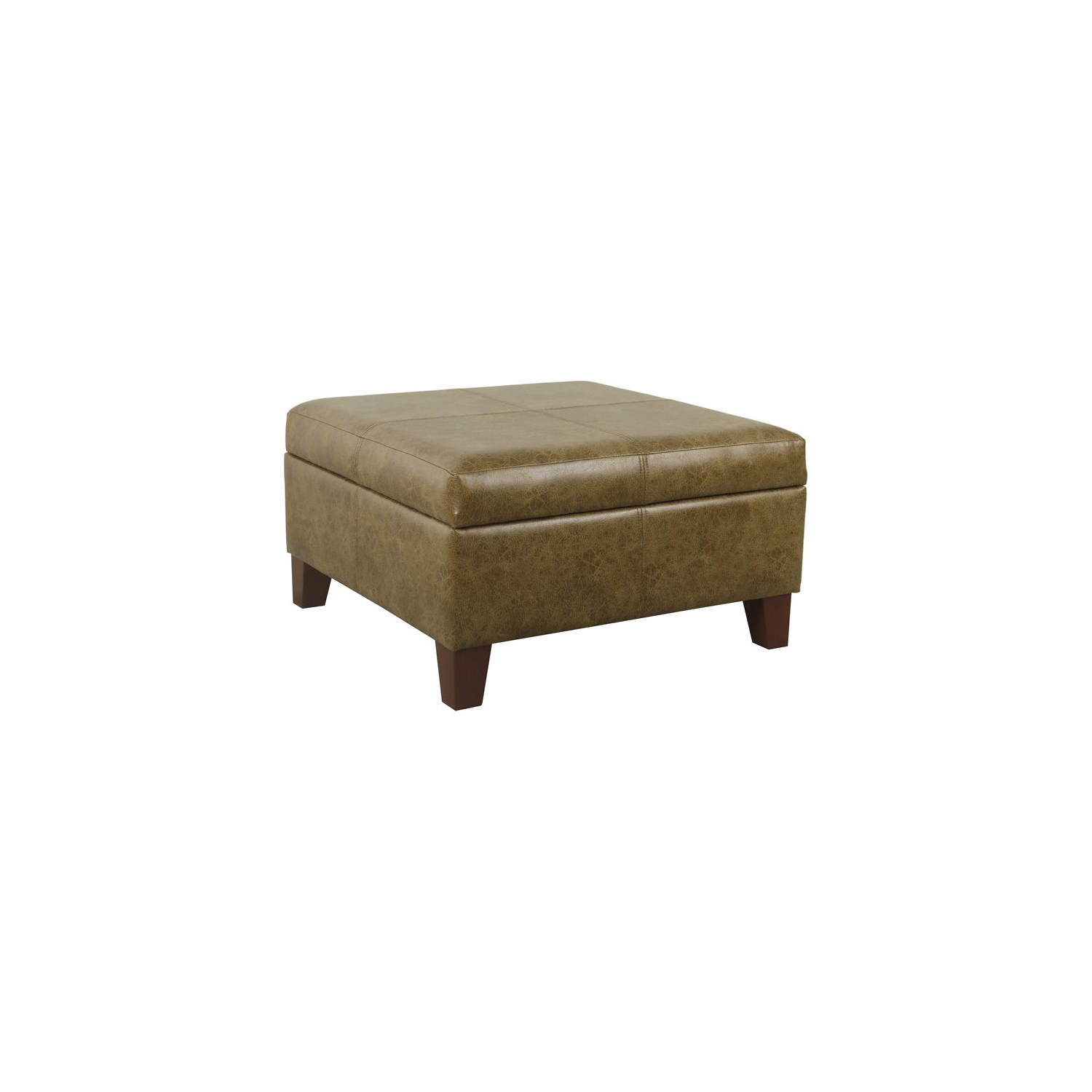 HomePop Luxury Transitional Faux Leather Storage Ottoman in Distressed Brown
