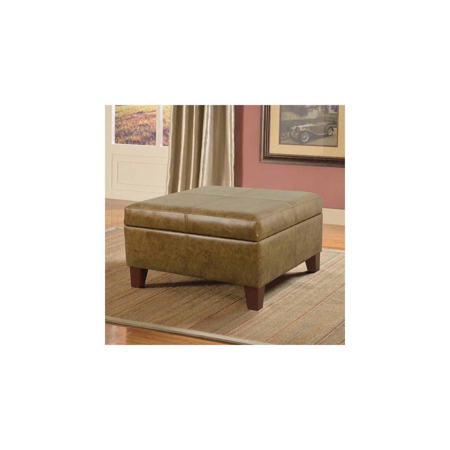 HomePop Luxury Transitional Faux Leather Storage Ottoman in Distressed Brown